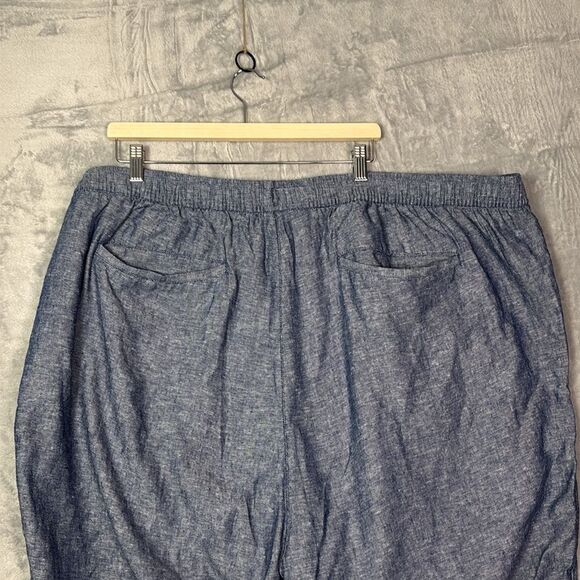 Old Navy Blue Linen Blend Drawstring Cropped Ankle Pants Size 4x - Picture 9 of 11